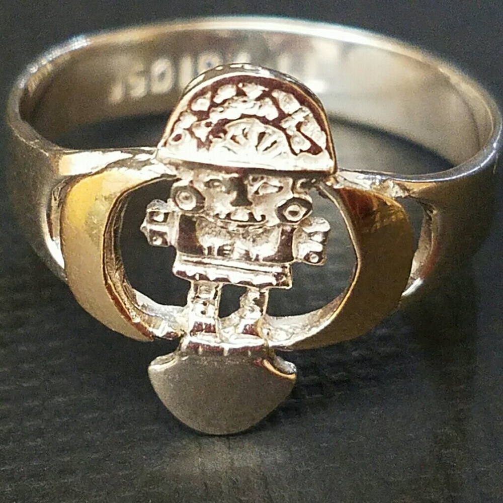 Tumi Peru 950 Sterling Silver 18K Gold Ring Size10